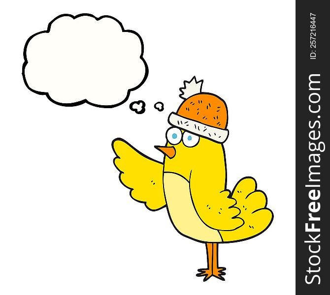 Thought Bubble Cartoon Bird Wearing Hat