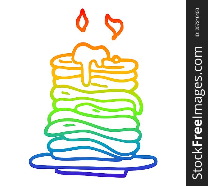 rainbow gradient line drawing cartoon stack of pancakes