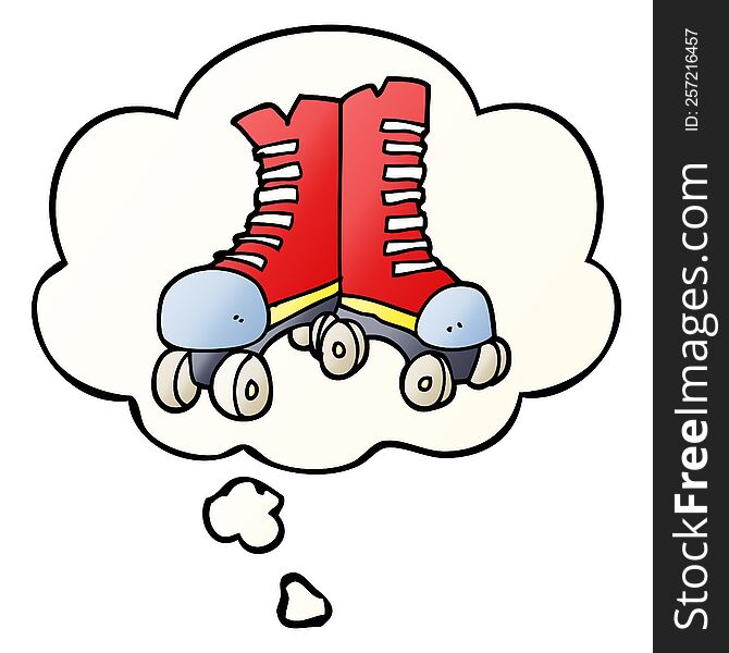 cartoon roller boots and thought bubble in smooth gradient style