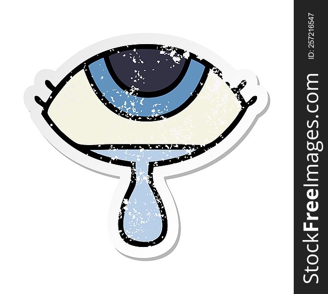 Distressed Sticker Of A Cute Cartoon Crying Eye