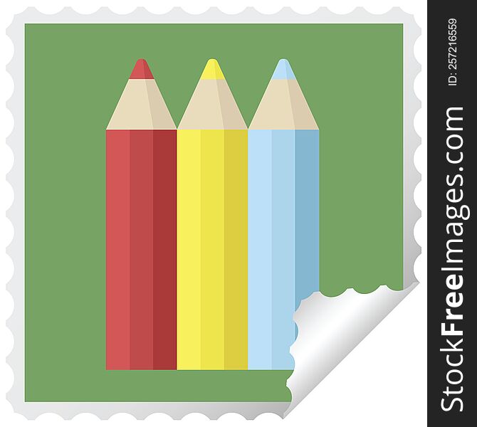 Color Pencils Graphic Vector Illustration Square Sticker Stamp