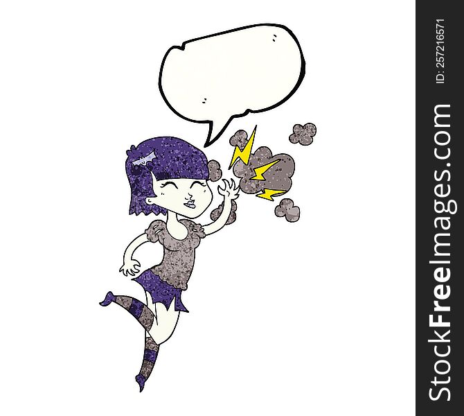 speech bubble textured cartoon vampire girl flying