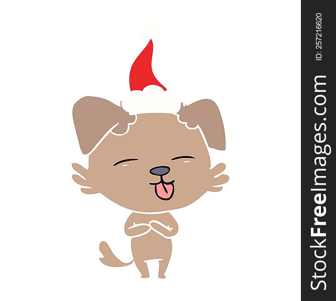 Flat Color Illustration Of A Dog Sticking Out Tongue Wearing Santa Hat