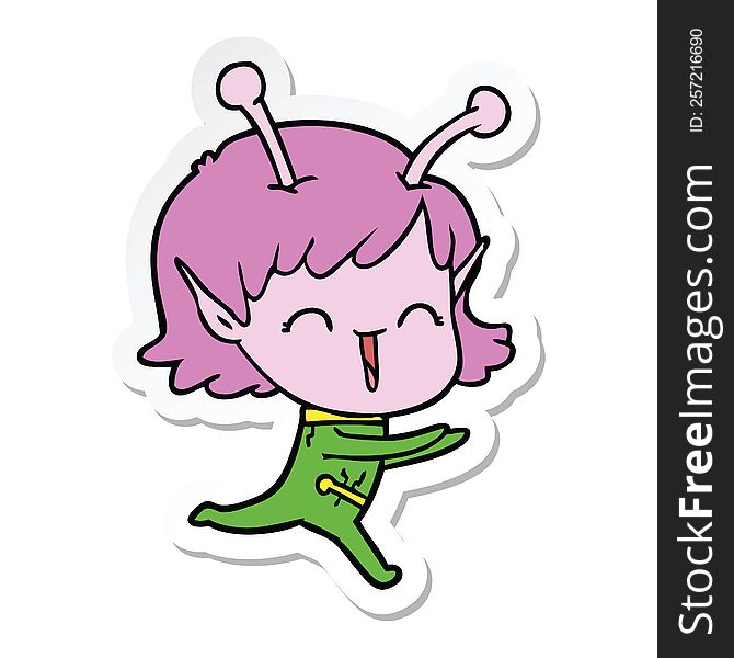 Sticker Of A Cartoon Alien Girl Laughing
