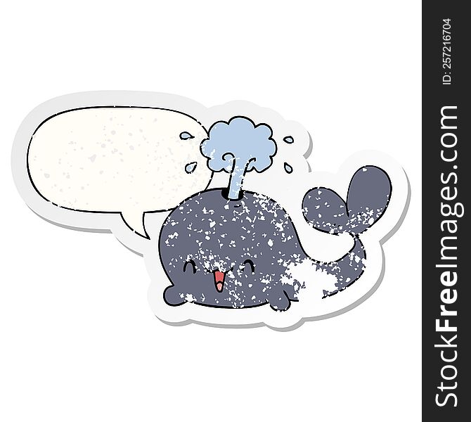 Cartoon Whale And Speech Bubble Distressed Sticker