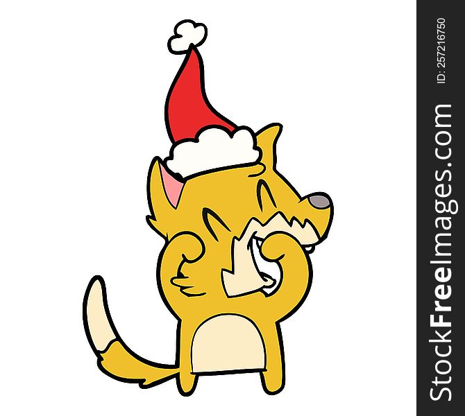 Laughing Fox Line Drawing Of A Wearing Santa Hat
