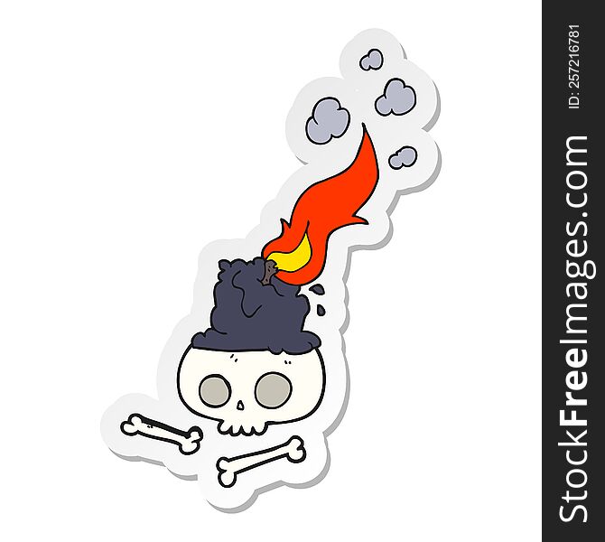 sticker of a cartoon burning candle on skull