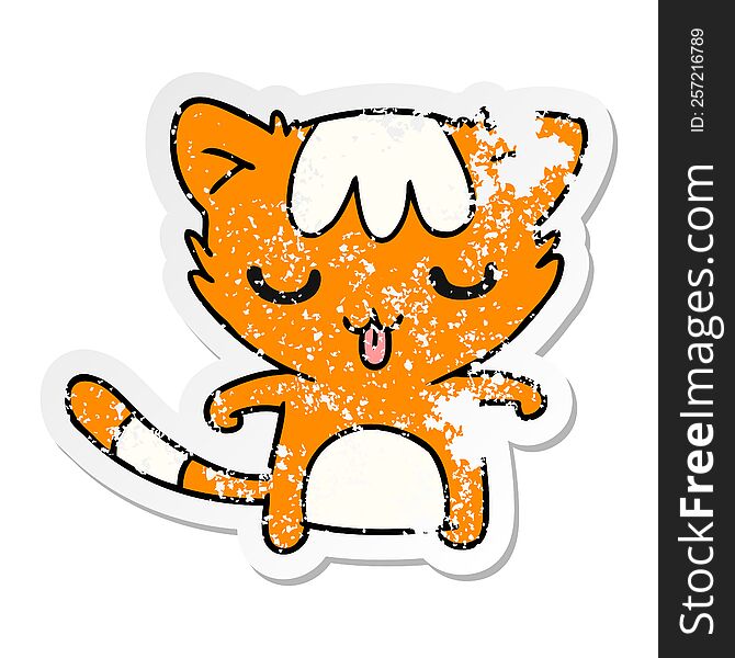 distressed sticker cartoon illustration of a kawaii cute cat. distressed sticker cartoon illustration of a kawaii cute cat