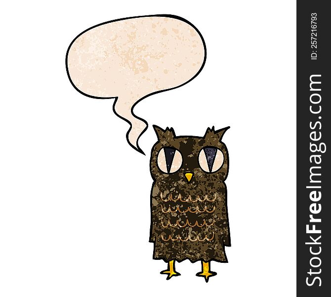 Cartoon Owl And Speech Bubble In Retro Texture Style