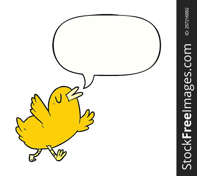 Cartoon Happy Bird And Speech Bubble
