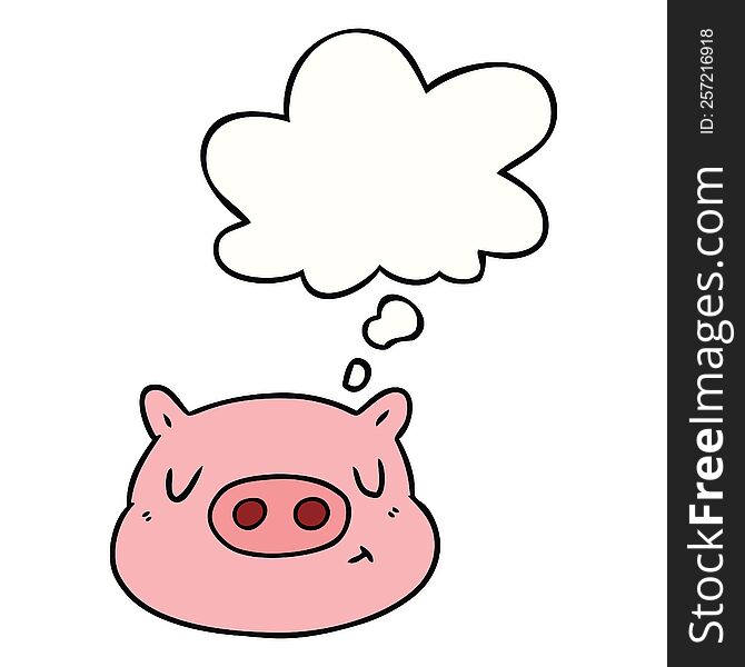 Cartoon Pig Face And Thought Bubble