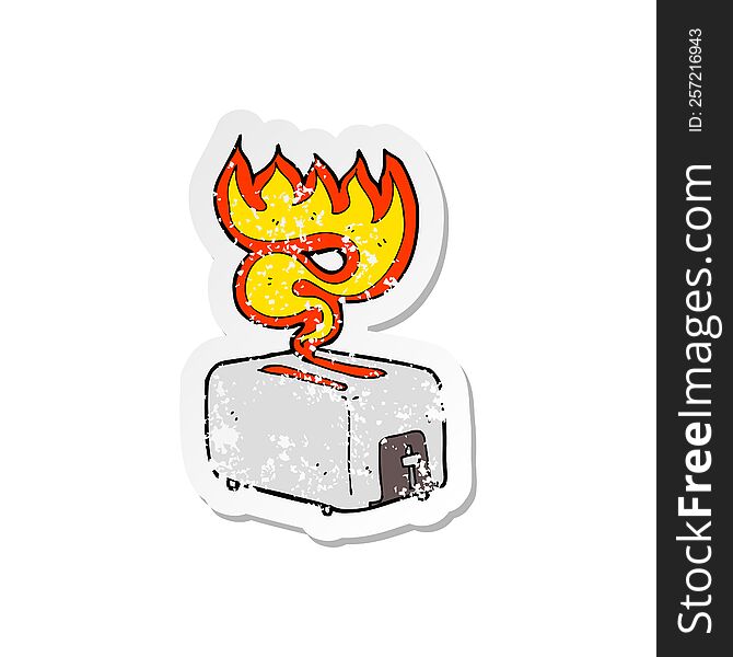 Retro Distressed Sticker Of A Cartoon Burning Toaster