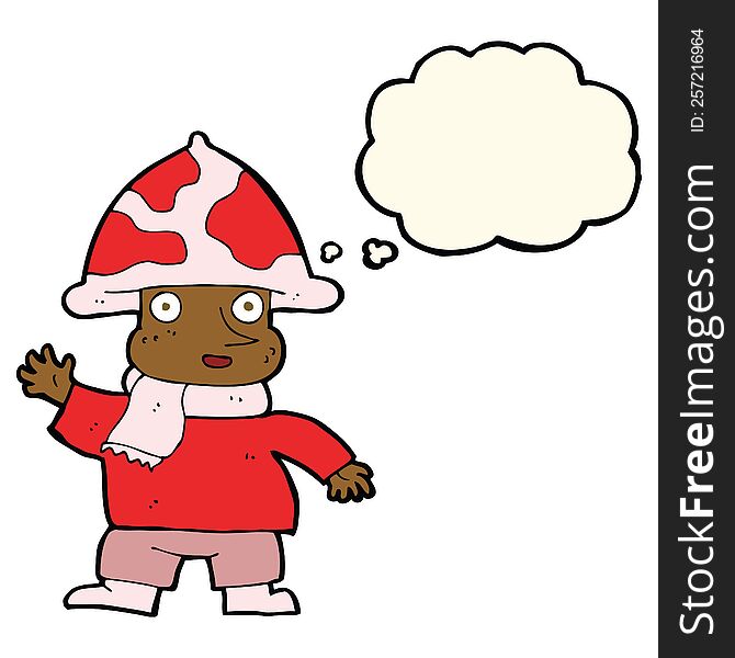 Cartoon Mushroom Man With Thought Bubble