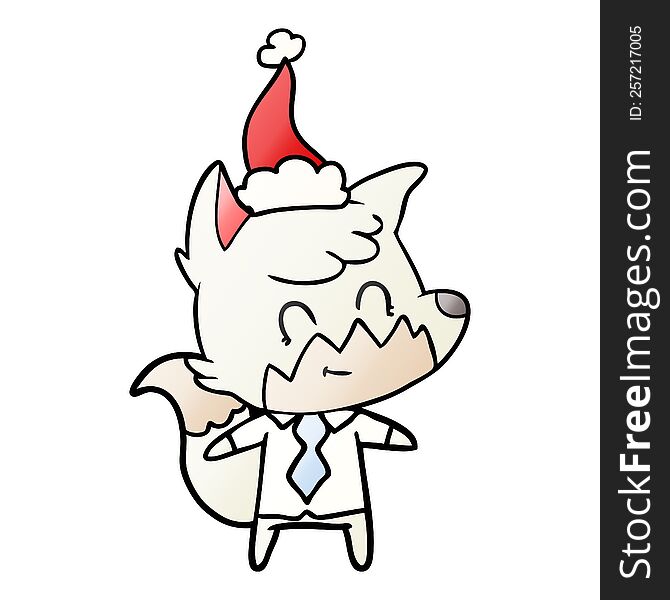 Gradient Cartoon Of A Friendly Fox Wearing Santa Hat
