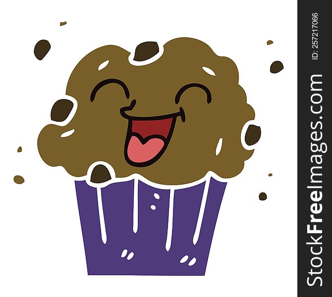 Quirky Hand Drawn Cartoon Happy Muffin