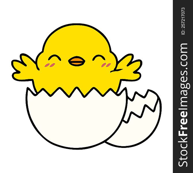 cartoon of a cute baby bird hatching from an egg shell. cartoon of a cute baby bird hatching from an egg shell