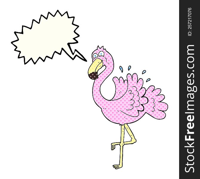 freehand drawn comic book speech bubble cartoon flamingo