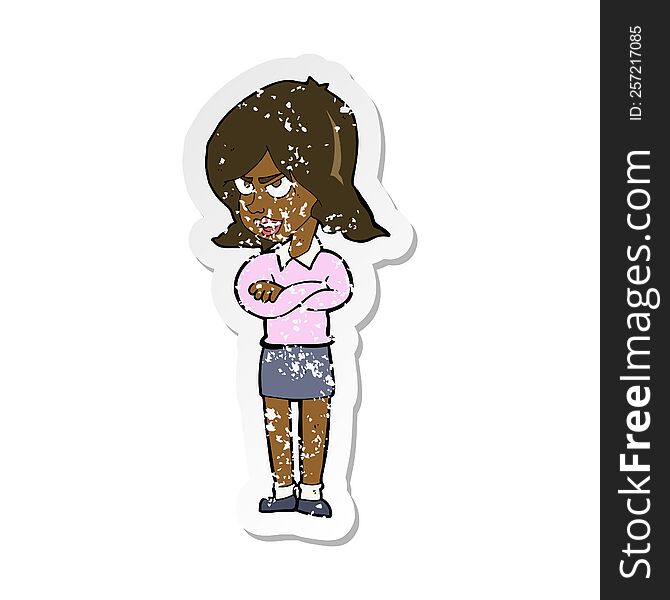Retro Distressed Sticker Of A Cartoon Angry Woman