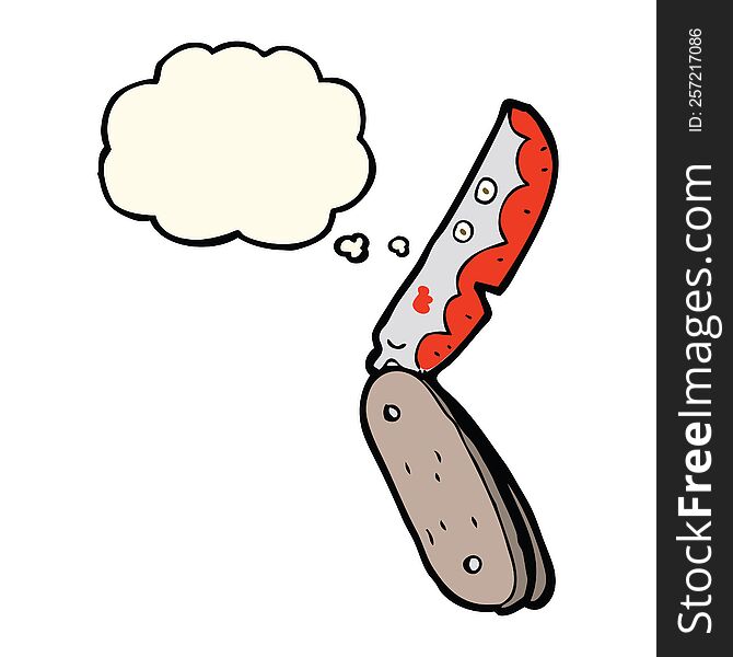 Cartoon Bloody Folding Knife With Thought Bubble