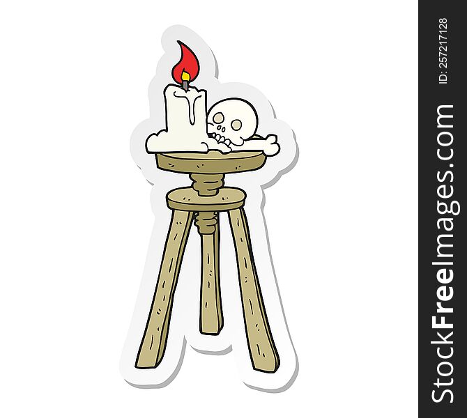 Sticker Of A Cartoon Spooky Skull And Candle