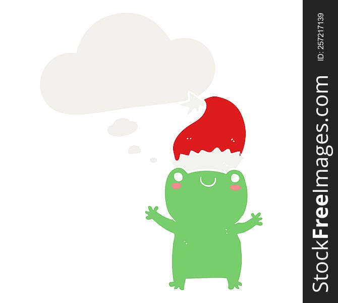 cute christmas frog with thought bubble in retro style