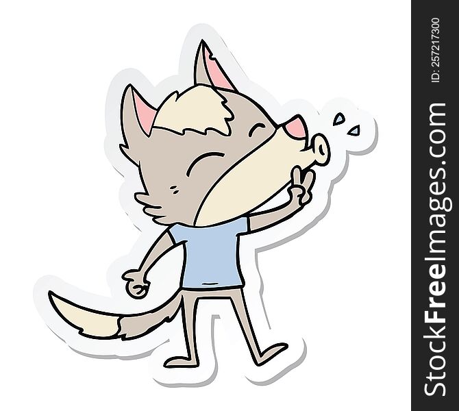 Sticker Of A Howling Cartoon Wolf Wearing Clothes
