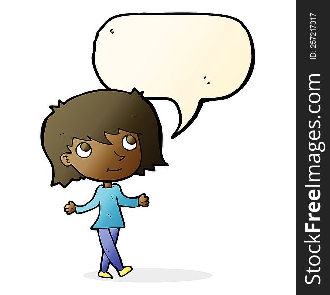 Cartoon Girl With No Worries With Speech Bubble