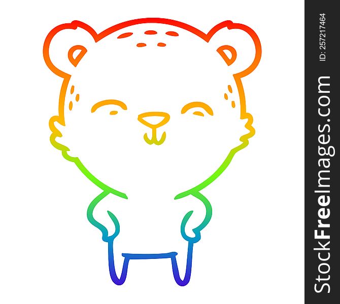 Rainbow Gradient Line Drawing Happy Cartoon Bear With Hands On Hips