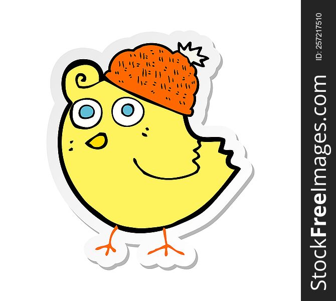 Sticker Of A Cartoon Bird Wearing Hat