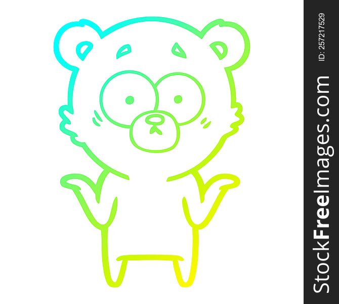 Cold Gradient Line Drawing Cartoon Bear Shrugging Shoulders