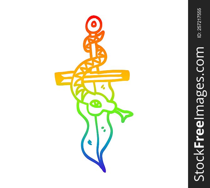 Rainbow Gradient Line Drawing Cartoon Tattoo Dagger Symbol