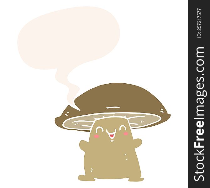 Cartoon Mushroom Character And Speech Bubble In Retro Style