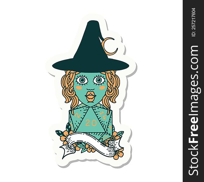 Human Mage With Natural 20 D20 Dice Roll Sticker