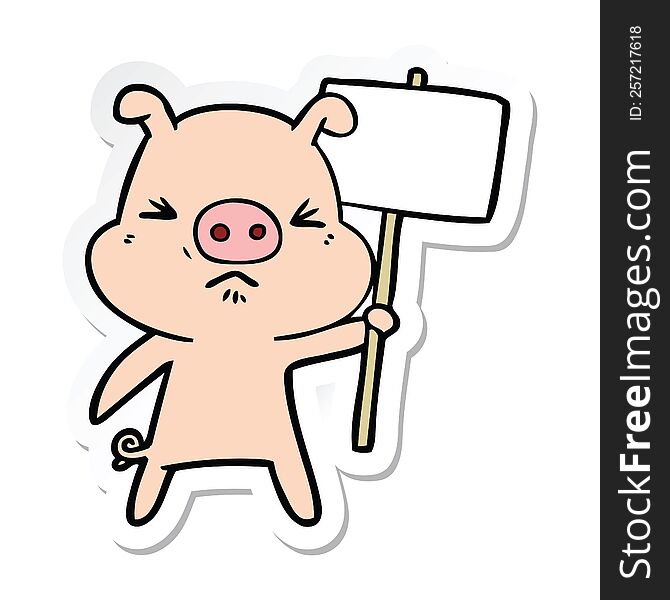 sticker of a cartoon angry pig