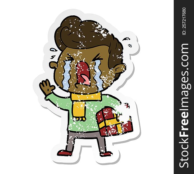 Distressed Sticker Of A Cartoon Crying Man