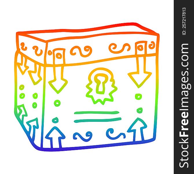 rainbow gradient line drawing of a cartoon treasure chest