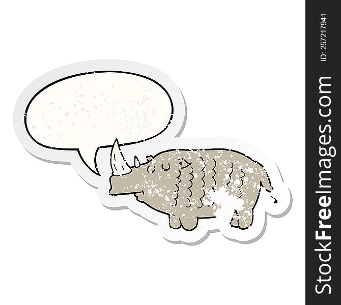 Cartoon Rhinoceros And Speech Bubble Distressed Sticker