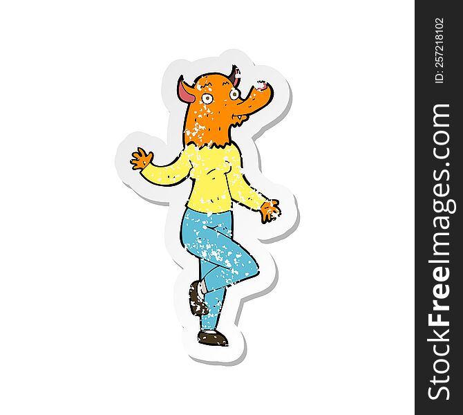retro distressed sticker of a cartoon dancing fox woman
