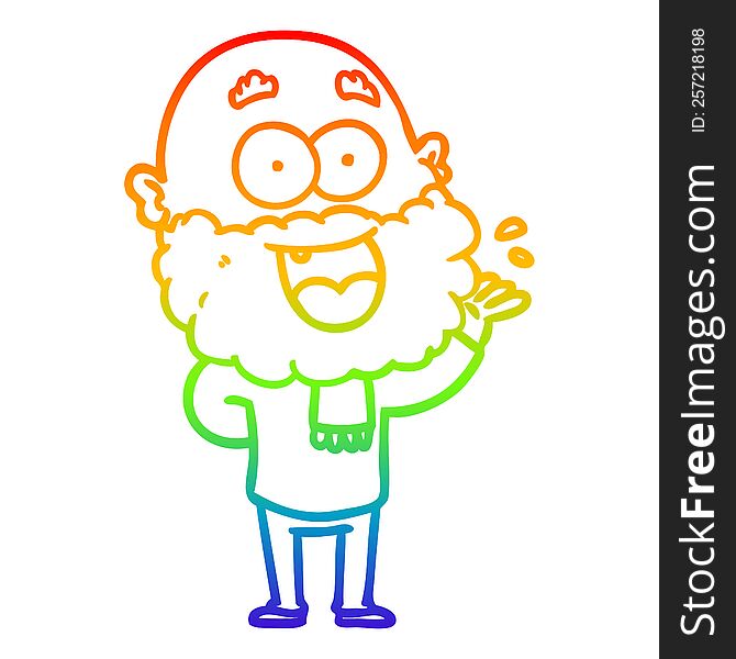 Rainbow Gradient Line Drawing Cartoon Crazy Happy Man With Beard Amazed