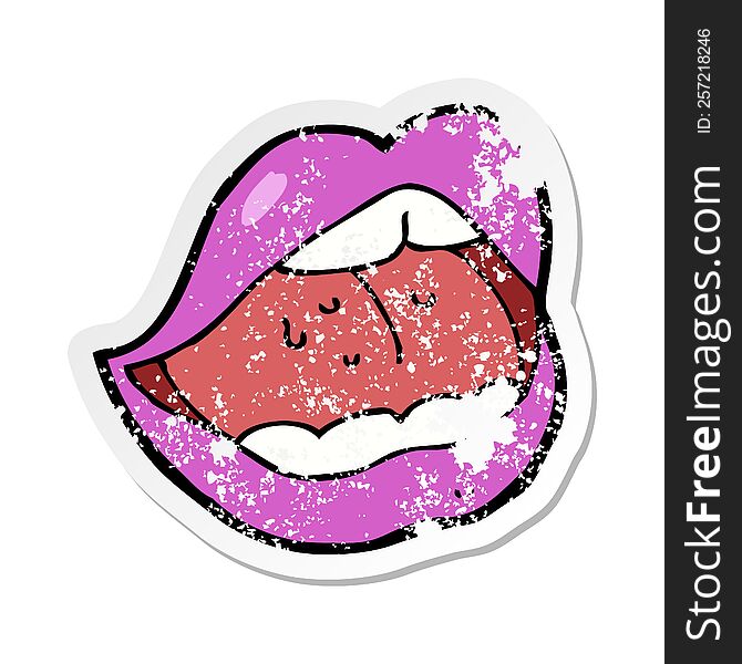 retro distressed sticker of a cartoon pink mouth