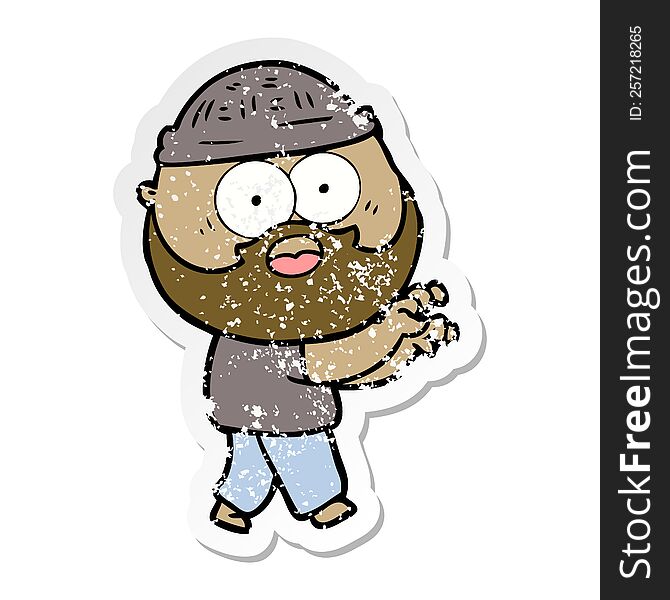 Distressed Sticker Of A Cartoon Bearded Man Grasping