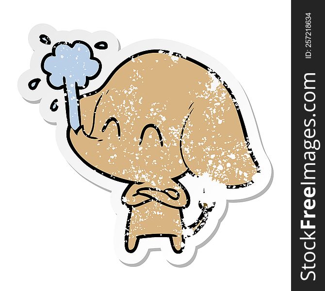 Distressed Sticker Of A Cute Cartoon Elephant Spouting Water