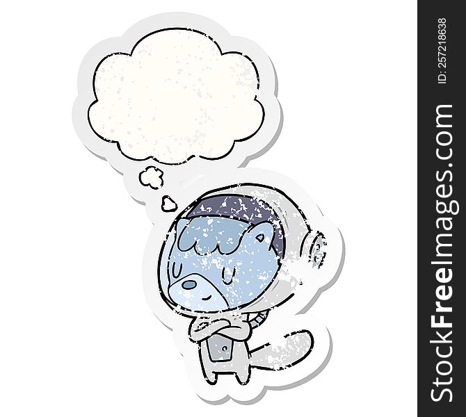 cartoon astronaut animal with thought bubble as a distressed worn sticker