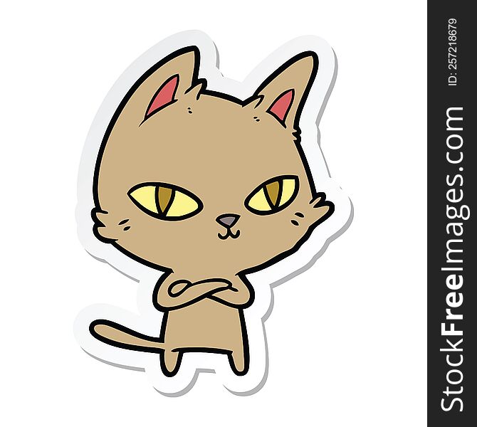 Sticker Of A Cartoon Cat Staring