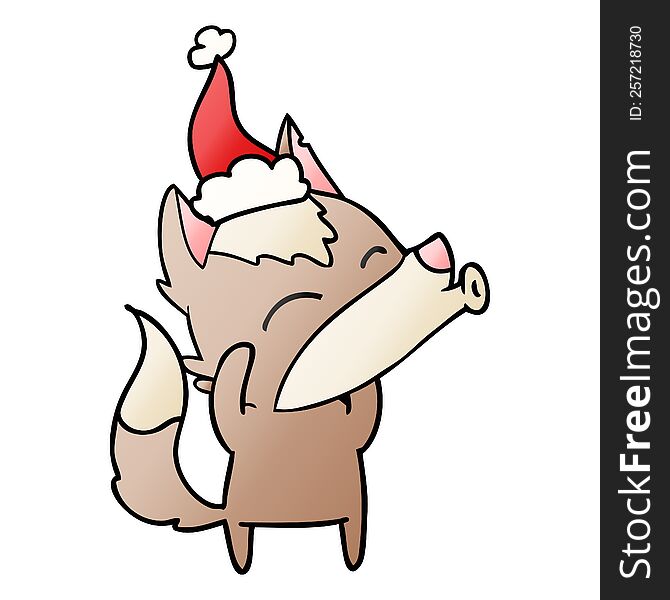 howling wolf hand drawn gradient cartoon of a wearing santa hat. howling wolf hand drawn gradient cartoon of a wearing santa hat