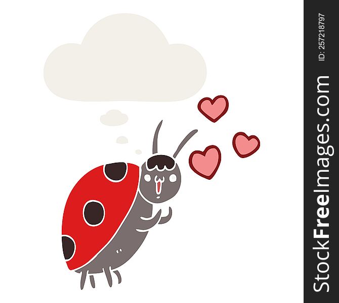 Cute Cartoon Ladybug In Love And Thought Bubble In Retro Style