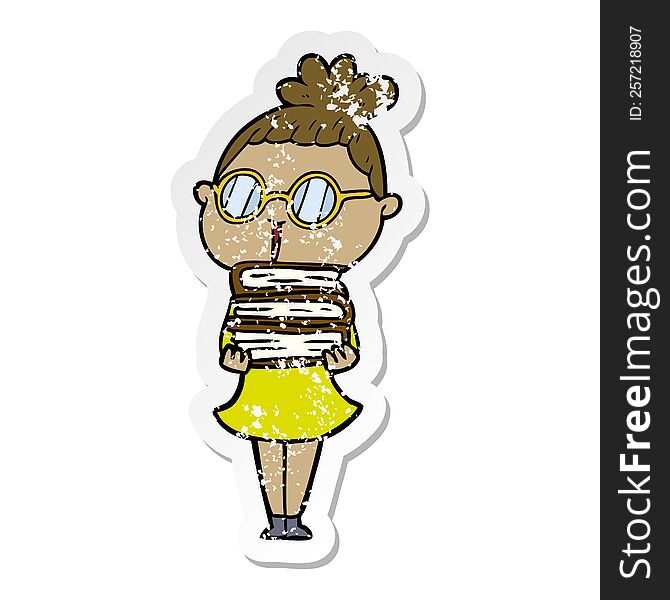 Distressed Sticker Of A Cartoon Woman Wearing Spectacles