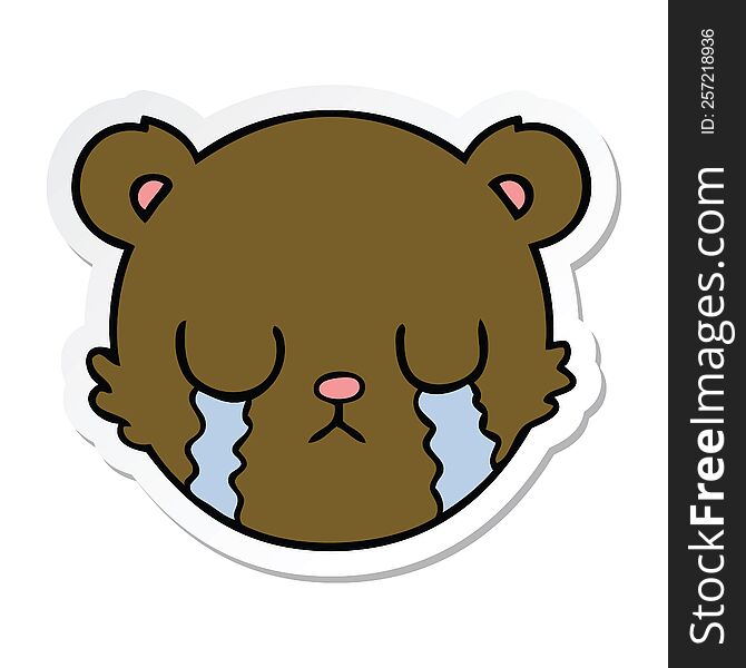 sticker of a cute cartoon teddy bear face crying