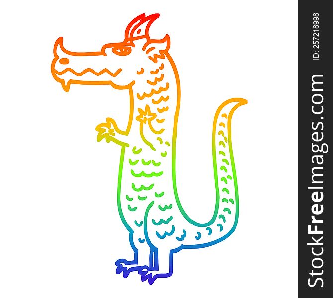 rainbow gradient line drawing of a cartoon dragon