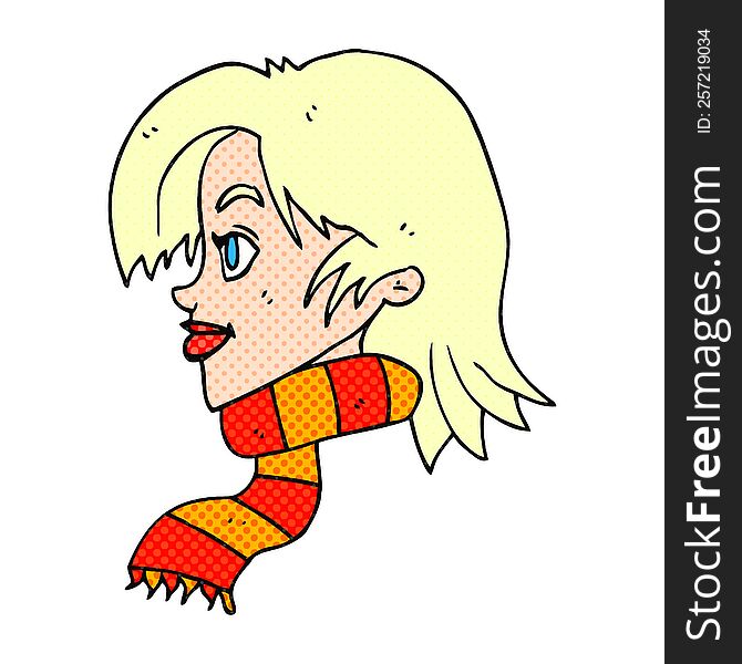 freehand drawn cartoon woman wearing scarf